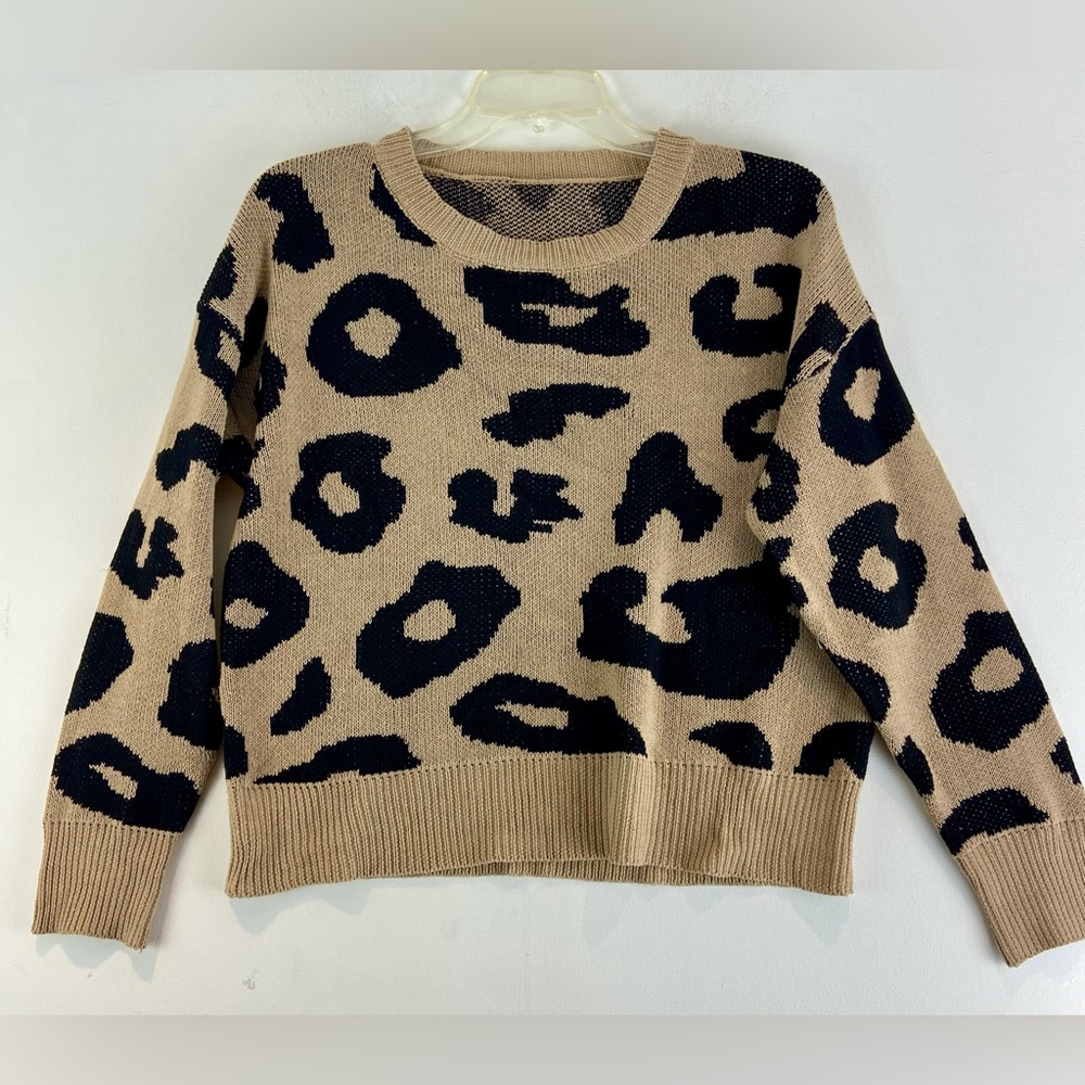 Angashain Womens Cheetah Animal Print Long Sleeve Sweater Size Medium (527)
